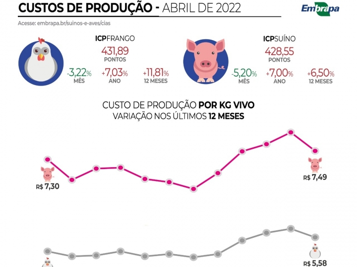 Custos de produção de suínos e de frangos de corte reduzem pela primeira vez no ano